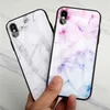 Marmor Härdad Glas Telefon Fodral Soft Edge Cover Hard Cover Shock Profit Housing Anti Scratch Protective Cover för iPhone XS Max Samsung S10e