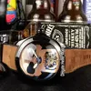 New Bubble Pvd Black Steel Case L390 / 03694 Czarny Dial Gold Skull Tourbillon Automatyczny Zegarek Brązowy Skórzany Pasek Zegarki Hello_watch