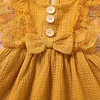 Ins zomer nieuwe baby meisje linnen kant prinses jurk baby's boog knop mouwloze a-lijn jurken peuter boutique babykleding M1914