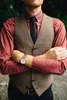 Vintage marrom tweed colete de lã espinha de peixe noivo coletes estilo britânico masculino terno coletes fino ajuste vestido masculino colete personalizado casamento cintura c8495532