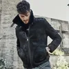 Mens Natural Estilo Curto Shearling Sheepskin Outerwear Classic Lapel Design Motocicleta Roupas