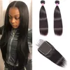 Peruvian Human Hair 2 Bundles With 6X6 Lace Closure With Baby Hair Straight 3 Pieces/lot Hair Products With 6*6 Closure Natural Color