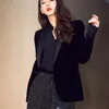 Manteau Blazer en velours pour femmes, hauts vestes noires, mode automne bureau dame élégant petit costume