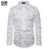 Svart Feather Lace Shirt Men Mode Se genom ClubWear Dress SHIRTS Mens Event Party Prom Transparent Chemise S-3XL