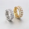 Wholesale- Iced Out Ring Micro Pave CZ Stone Tennis Ring Men Women Charm Luxury Jewelry Crystal Zircon Diamond Gold Silver Plated Wedding