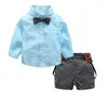 Baby barn kläder pojkar gentleman passar bowtie shirts overall byxor barnkläder sätter mode boutique t shirt shorts byxor outfit byp5089