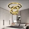 Moderne Home Decor 4 Ringen Luster Plafondverlichting Ronde Kristal Opknoping Lampen Woonkamer Keuken Slaapkamer LED Kroonluchter Verlichtingsarmaturen