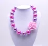 Collar de cuentas de chicle grueso para niñas, collar de perlas púrpura + rosa, collar de flores hecho a mano para niños