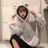 Kawaii Mulheres Hoodies Pulôver Menina Inverno Solto Urso Fluffy Orelha Hoodie Com Capuz Casaco Quente Outerwear Casaco Bonito Sueter Meninas