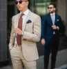 Fashion Beige Mens Wedding Tuxedos Notch Lapel Groom Groomsmen Tuxedos Man Blazers Jacket Excellent 2 Piece Suit(Jacket+Pants+Tie) 521