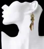 Fashion de bronze antique vintage Long Tassel Feather Resin Perles Drop Boucles d'oreilles Boucles d'oreilles à crochet de poisson pour femmes bijoux