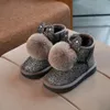 Детская обувь зима Новый стиль дети девушки теплый снег сапоги принцесса малышей утолщаются ботильоны