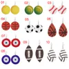 New Fashion Statement Sports Style 3D Basketball Football Tennis Rugby Printed Pendant Earring Creative Leather Charms Earring for woman