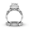 2 pc's oogverblindend uniek liefdesontwerp 925 Sterling zilveren witte saffier diamant bruiloft verlovingsring set maat 61059938222681300