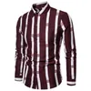 Hommes chemise épissage rayé affaires chemises loisirs rétro à manches longues petit haut col rabattu Blouse grande taille Camisas Hombre