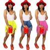 Tassel Denim Shorts 3 Colors Women Casual Elastic High Waist Short Jeans Summer Streetwear Shorts OOA7007-1