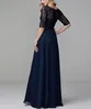 2019 Elegant Navy Blue Jewel Lace and Chiffon Half Sleeves Mother of The Bride Dresses Evening Dress