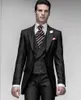 Nouveau brillant noir un bouton marié Tuxedos Peak revers hommes Blazer vêtements de mariage costume de bal (veste + pantalon + gilet) XF216