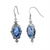 Acid Blue Rhinestone Designer Earrings Silver Long Drop Earring For Women Vintage Bridal Jewelry Wedding Birthday Gift For Friend