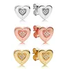 Aşk Kalp Şeklinde Saplama Küpe Kadın Kızlar Düğün Takı Pandora 925 Stelring Için Gümüş Gül Altın Kaplama Küpe Orijinal Kutusu