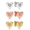 Boucles d'oreilles plaquées or rose 18 carats de luxe Boucles d'oreilles de mariage en diamant CZ avec boîte d'origine pour Pandora 925 Silver Love heart Stud