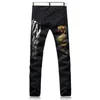 2019 Sokotoo Men's colored painted snake 3D print jeans Fashion black slim stretch denim pants