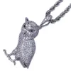 Collier animal hip hop cuivre en cuivre glacé Golden Out Micro Pave Cz Stone Owl Pendants Colliers