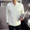 Men's Casual Shirts Mens Cotton Linen Henley Shirt 2021 Autumn Dress Male Slim Fit Long Sleeve Asian Size