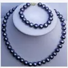 Ensemble de collier de perles noires de Tahiti naturelles de 9 à 10mm, 18 bracelets 7 5-8, or 14 carats248I