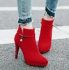 size 32 33 to 43 bridal wedding boots red suede ankle booties winter women designer boots platform high heels