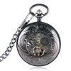 Steampunk brązowe zegarki czarne puste orzeł ręcznie Winding Mechanical Pocket Watch Mężczyźni Kobiety Szkielet Arabski numer Zegar Łańcuch zegarowy