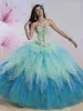 Ombre Ball Gown Quinceanera Dresses Strapless Sweetheart Neckline Ruffles Tiered Tulle Muilt-Tone Sweet 15 16 Dresses