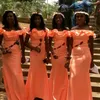 2020 Nowy Orange Tanie African Druhna Suknie Obrazy Słupy Republika Południowej Afryki Suknia ślubna Robe de Soiree Formalne Suknie Prom Vestidos de Damaa