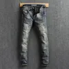 Italienische Mode Mode Männer Jeans Vintage Designer Slim Fit Zerrissene Jeans Männer Retro Wash Denim Distressed Hosen Klassische