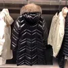 2024ダウンジャケットの女性冬のコートmoビッグフォックスファーカラーロングパラグラフ肥厚スリムな暖かいフード付き女性