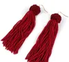 Crazy Feng Handmade Tassel Kolczyki Trendy Czarny Czerwony Żółty Zielony Długie Dwumienia Ucha Broncos Silk Fringed Biżuteria dla kobiet GB363