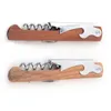 Stainless Steel Hand-Held Deluxe Bottle Opener Wood Handle Wine Opener Corkscrew Double Hinged Waiters Wine Bottle Opener DH0427