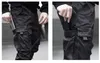 QNPQYX NEW MENファッションパンツリボンカラーブロックブラックポケットカーゴパンツハーレムジョガーズハラジュクスウェットパントヒップホップズボン255R