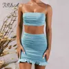 FSDA Summer 2020 Kvinnor Set Spaghetti Strap Crop Top Vit Sexig och Mini Bodycon Kjol Ruffles Party Outfit Club Två Piece Sets