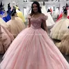 Rosa quinceanera klänningar bollklänning applique spets kristall prom 2020 debutante söt 16 klänning korsett vestidos de 15 anos