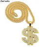 Hip Hop Gold Color Dollar Sign $ Pendants & Necklaces With Long Twist Chain Statement Neckalce For Woman Men
