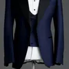 Bleu marine hommes mariage smokings noir pic revers un bouton marié smoking excellent hommes veste blazer 3 pièces costume (veste + pantalon + cravate + gilet) 2520