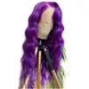 Perruque Lace Frontal Wig synthétique brésilienne violette, Body Wave longue, avec raie latérale, perruque sans colle résistante à la chaleur pour femmes