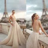 2020 иллюзия A-line свадебные платья драгоценный камень рукавов бисером свадебное платье спинки рябить на заказ развертки поезд халаты De Mariée