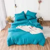 Solid Color 4 Pcs Bedding Set Microfiber Bedclothes Navy Blue Gray5875202