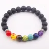 Gioielli di moda 7 Chakra Pietra naturale lavica Bracciale a mano con perline Bracciale da uomo in pietra vulcanica