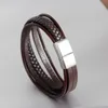 2019 Classic Genuine Leather Bracelet For Men Multilayer Black Brown Woven Rope Wristband Stainless steel clasp Boys Cool Jewelry Bulk