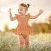 Mädchen Baby Flare Sleeve Strampler mit Knopf Ins Rüschen Overalls Kleidung Kleinkind Boutique Sommer Kleidung Kinder Neugeborene Baby Sommer BY1004
