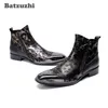 Batzuzhi POP Homens Botas de Super Star Men Ankle Boots De Couro Dos Homens de Ouro Apontou Ponta Do Metal e Festa de Casamento botas hombre, grande US6-12