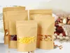 3.9''x5.9 '' (10cmx15cm) Stå upp ZiPlock Kraft Paper W / Clear Window Packaging Bag för mat Kaffe lagring Zip Lock Pack Bag DHL